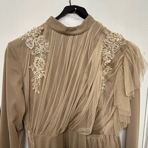 Elegant Tan Embellished Dress